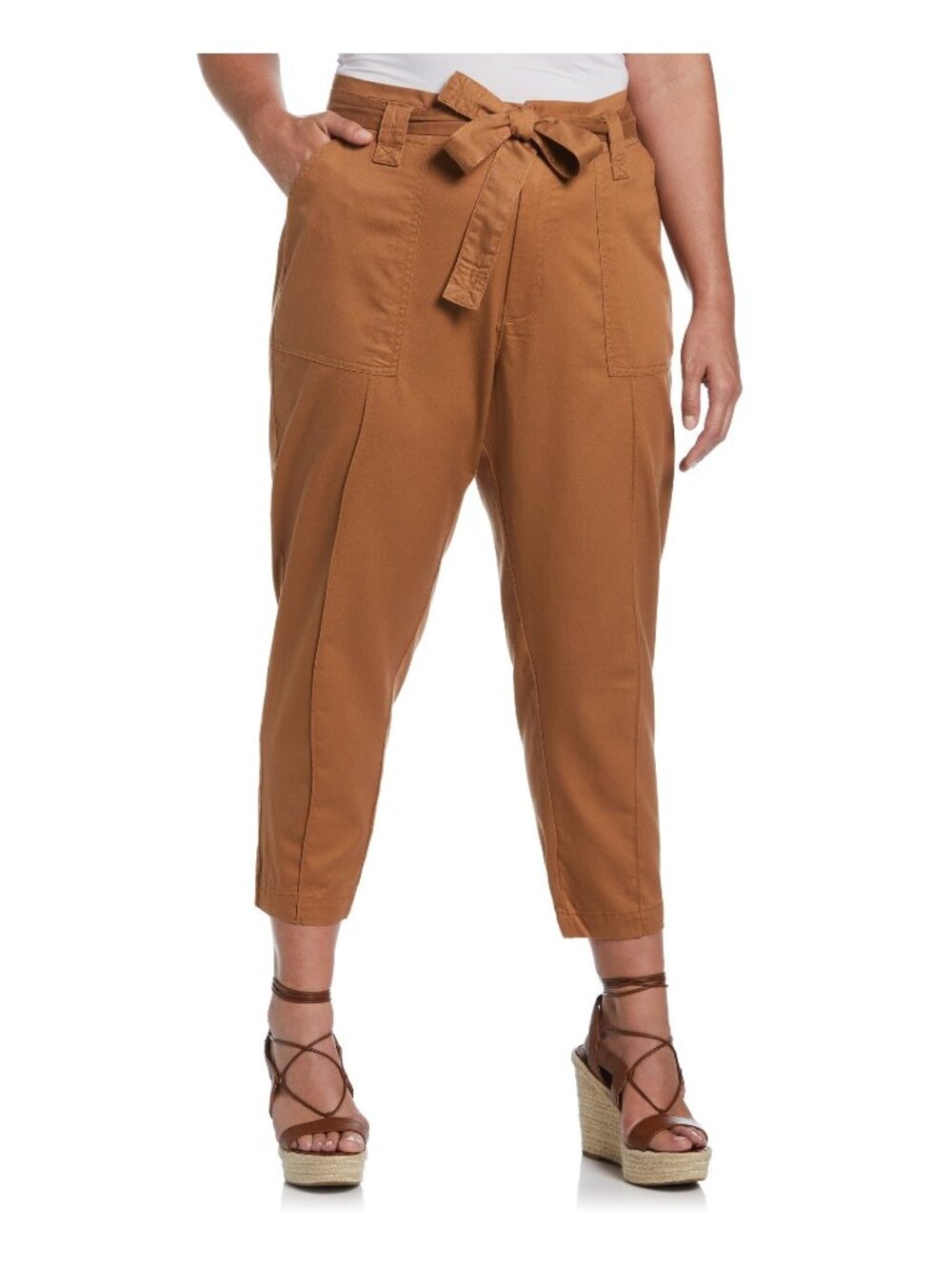 Ella Rafaella Womens Twill High Rise Casual Cargo Pants Brown Plus Size 1X NWT